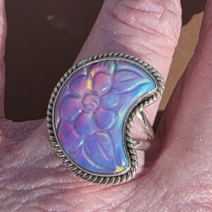 Crescent Moon-Shaped  Carved Aurora Opal in 925 Sterling Silver (9)